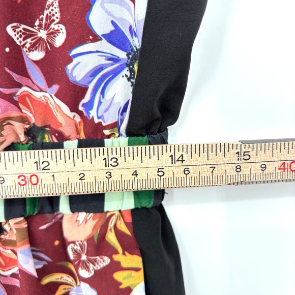 Clover Canyon Floral Jumpsuit Sz M Black Pink Green Patchwork Strappy Tie Front - Picture 12 of 14